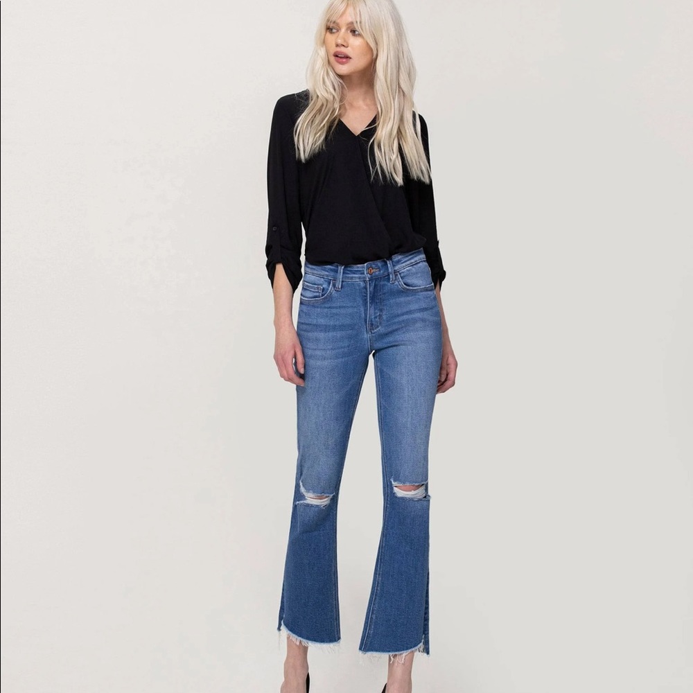 Mid Rise Mini Flare with Slit Hem Detail